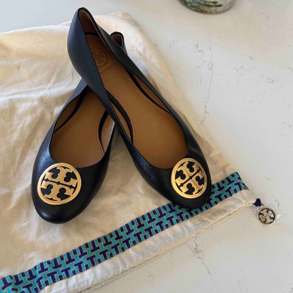 Tory Burch black Benton Ballet Nappa Leather Flats Sz 7